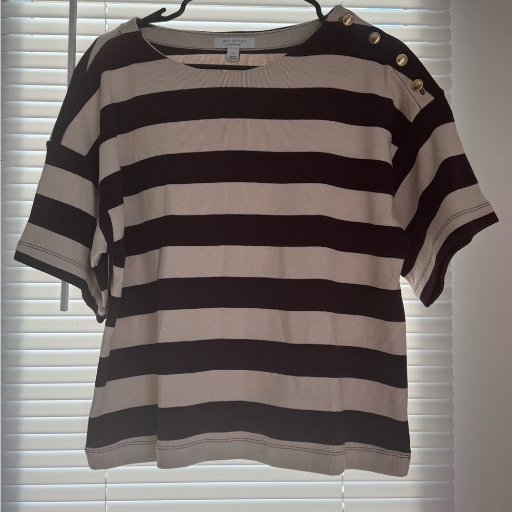 Ann Taylor Women's Black and Cream Striped Top